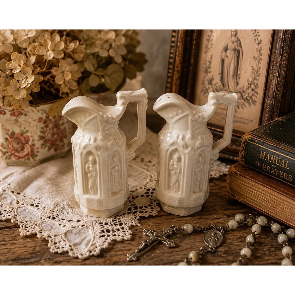 Vintage LEGO Japan #3354 Apostle Pitcher Salt Pepper Shakers Gothic White